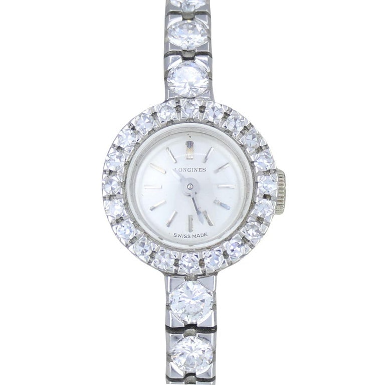 Vintage Longines Swiss 18k White Gold Diamond Lady's Wrist Watch - 3