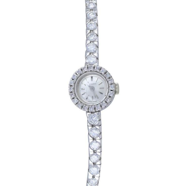 Vintage Longines Swiss 18k White Gold Diamond Lady's Wrist Watch - 9