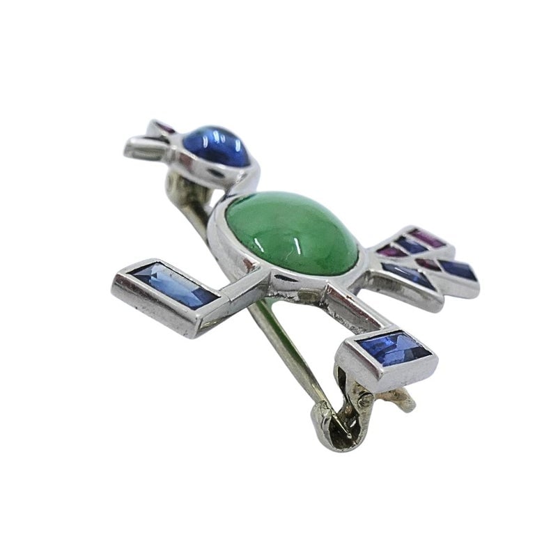 Vintage Modernist 14k White Gold Multigemstone Bird Brooch - 5