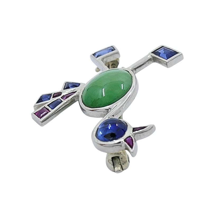 Vintage Modernist 14k White Gold Multigemstone Bird Brooch - 6