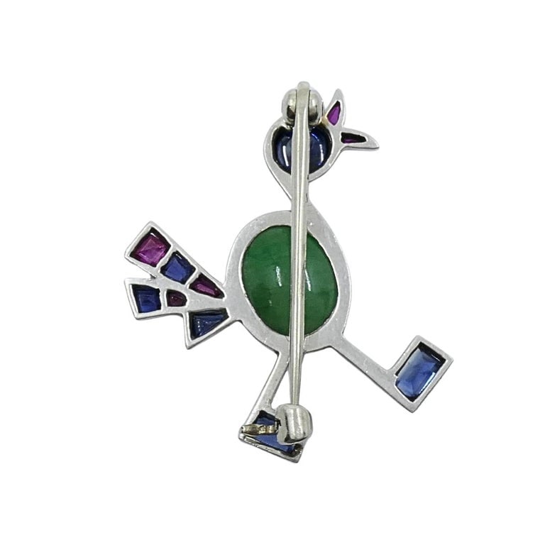 Vintage Modernist 14k White Gold Multigemstone Bird Brooch - 8