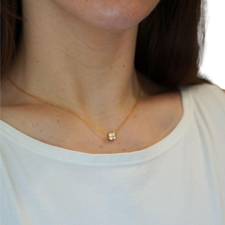 Tiffany & Co. 18k Gold Diamond Flower Pendant Necklace - 2