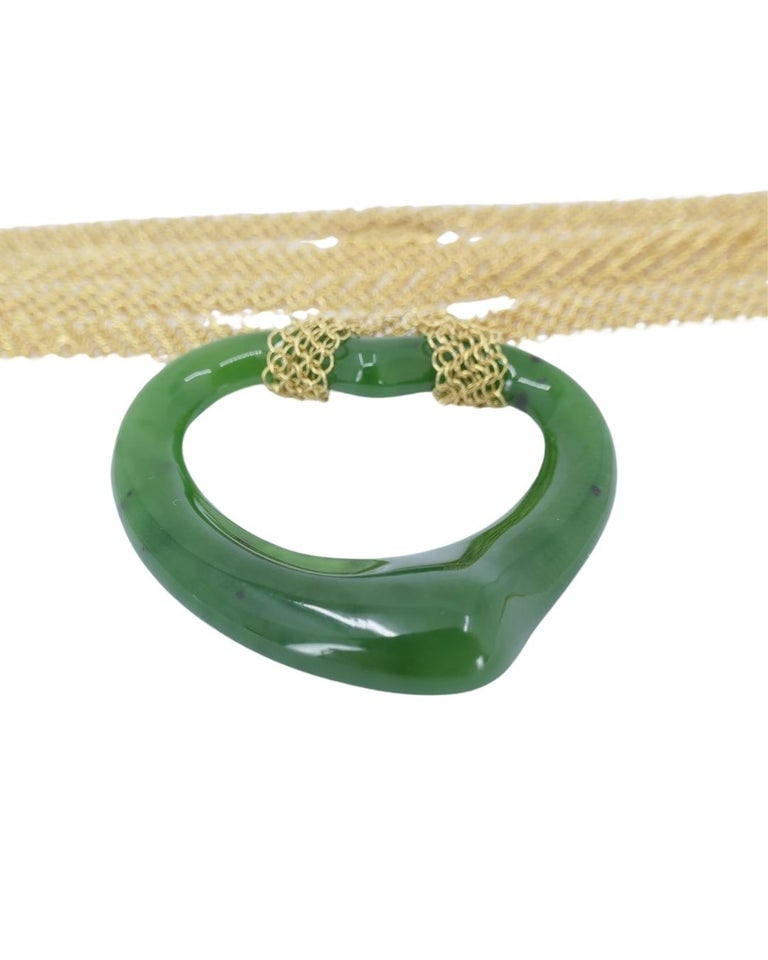 Elsa Peretti for Tiffany & Co. 18k Gold Jade Open Heart Mesh Necklace - 5