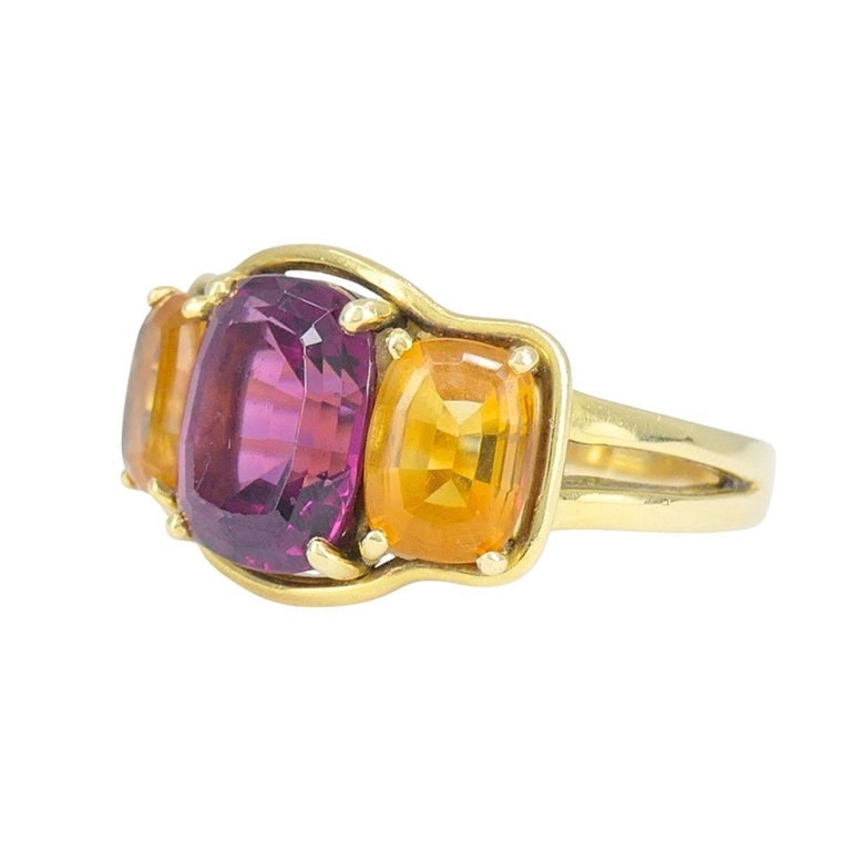 Verdura 18k Gold Rubellite and Madeira Citrine Three Stone Ring - 10