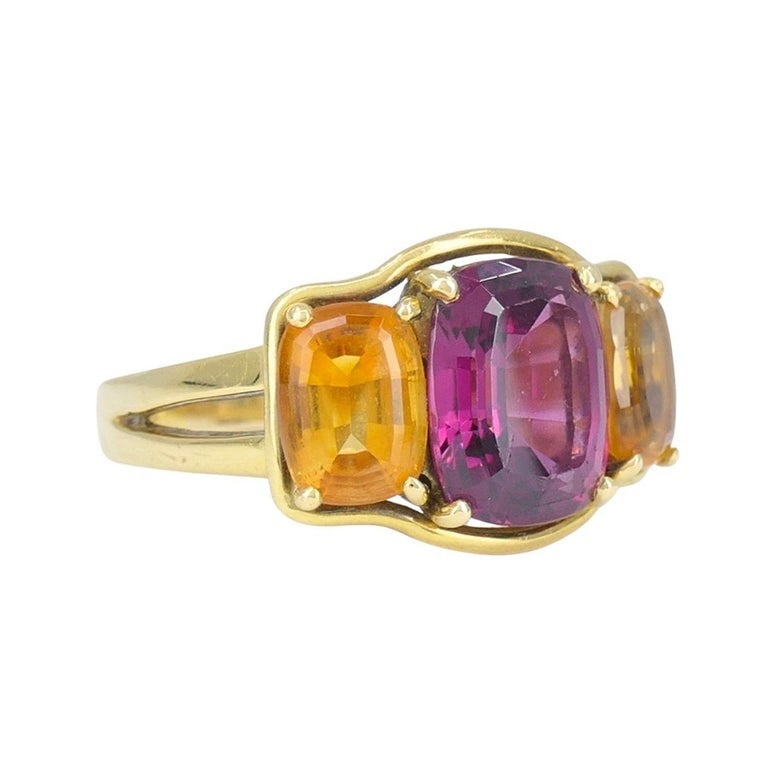 Verdura 18k Gold Rubellite and Madeira Citrine Three Stone Ring - 4