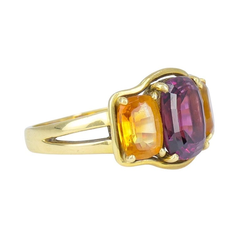 Verdura 18k Gold Rubellite and Madeira Citrine Three Stone Ring - 5