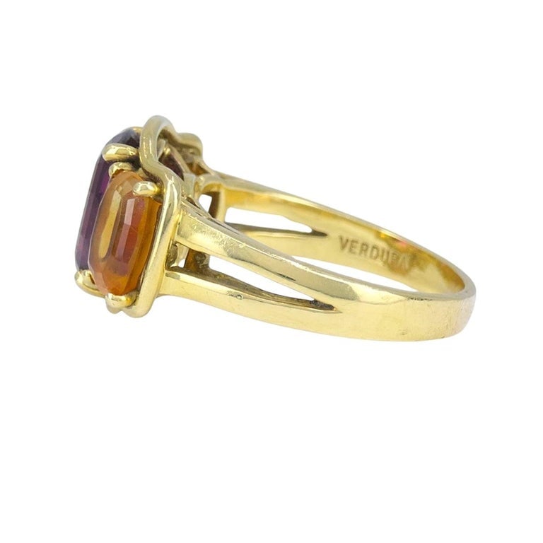 Verdura 18k Gold Rubellite and Madeira Citrine Three Stone Ring - 8