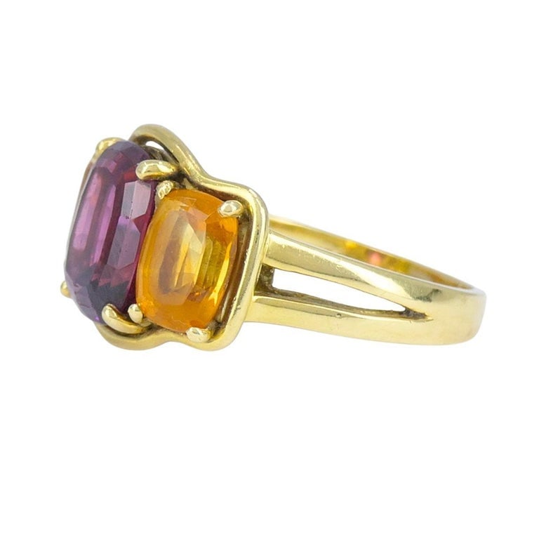 Verdura 18k Gold Rubellite and Madeira Citrine Three Stone Ring - 9