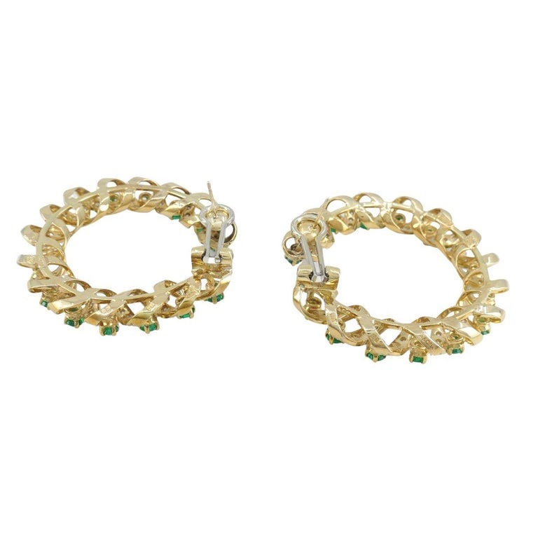 Vintage Asprey & Co. 18k Gold Diamond Emerald Circular Earrings - 6