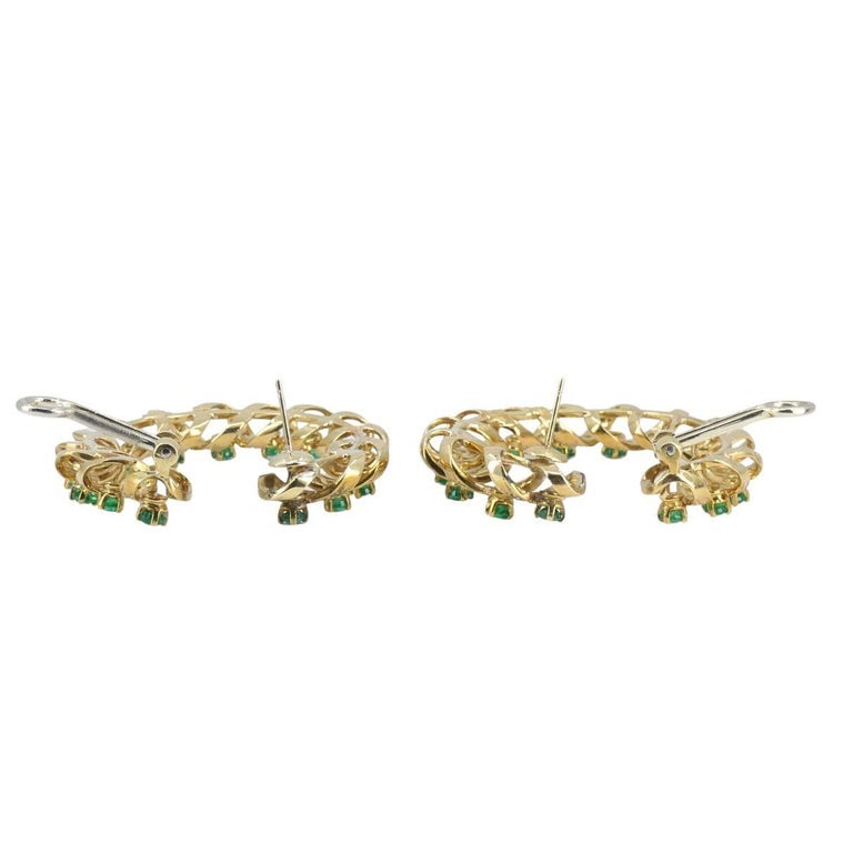 Vintage Asprey & Co. 18k Gold Diamond Emerald Circular Earrings - 8