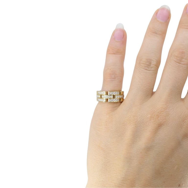 Cartier 18k Gold Diamond Triple Row Maillon Panthere Ring - 2