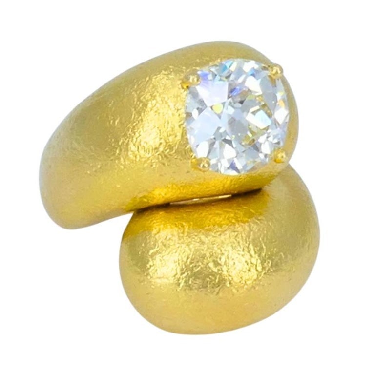 Old European Cut Diamond Ring Gold Bypass Cocktail Ring - 3