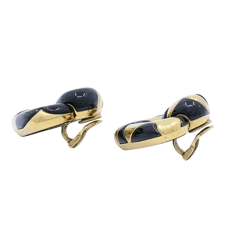 Marina B 18k Gold Black Enamel Heart Earrings Vintage Italian Designer Clip-Ons - 7