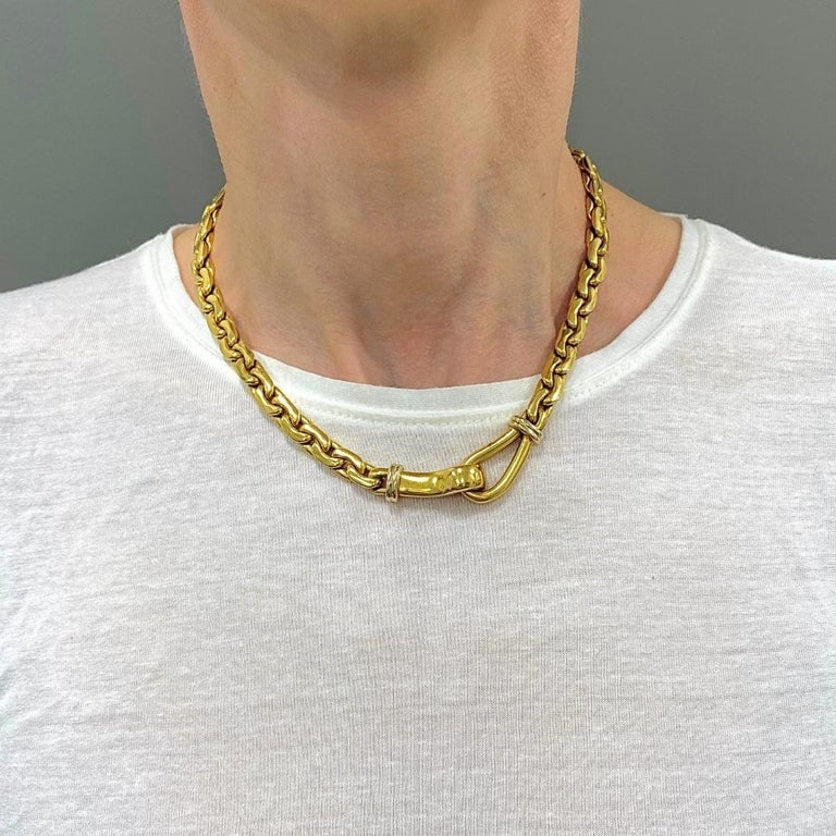 Vintage Italian 18k Gold Link Necklace Sculpted Front Element - 2