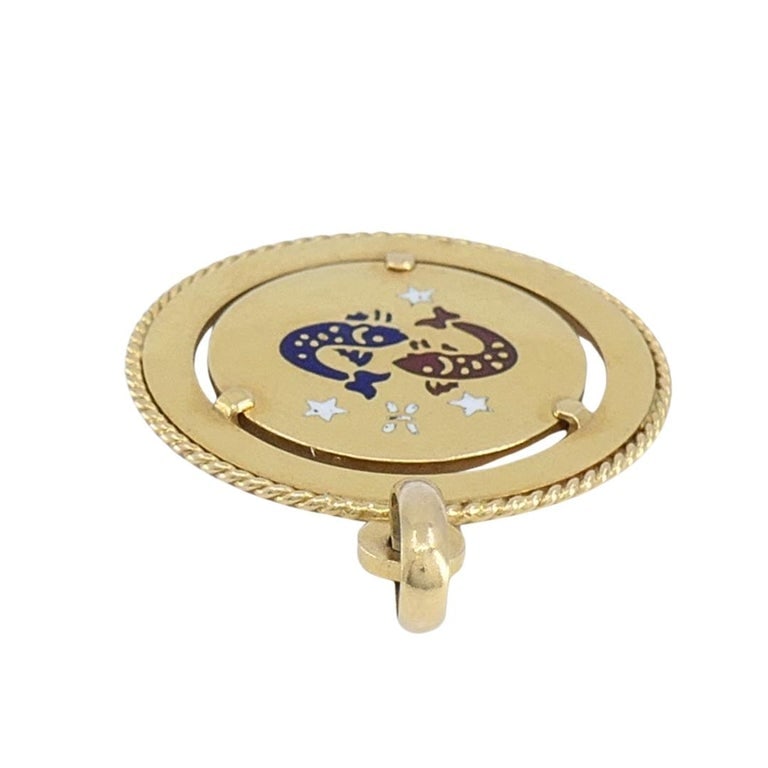 Vintage UnoAErre 18k Gold Enamel Pisces Zodiac Pendant Charm - 6