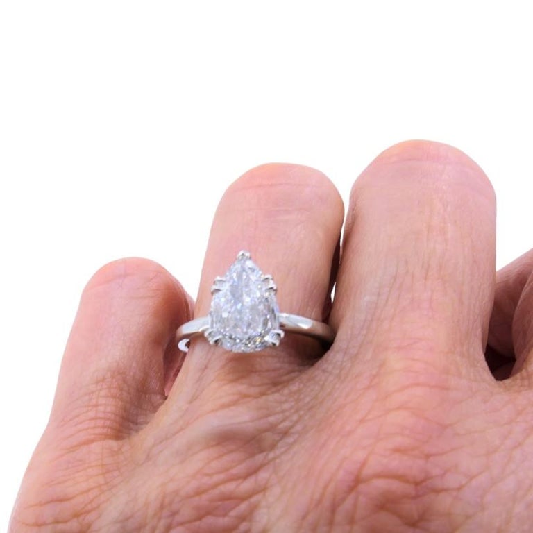 Pear Shaped Diamond Platinum Engagement Ring 1.71 carat GIA D VS2 - 10