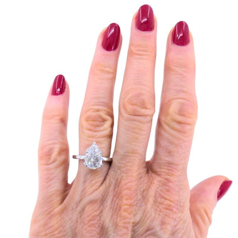 Pear Shaped Diamond Platinum Engagement Ring 1.71 carat GIA D VS2 - 11
