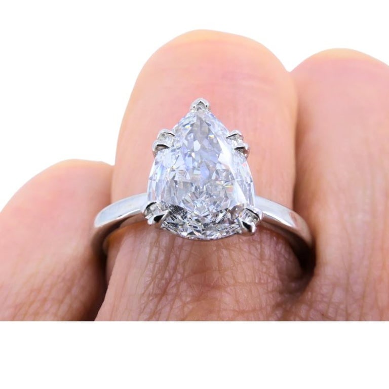 Pear Shaped Diamond Platinum Engagement Ring 1.71 carat GIA D VS2 - 2