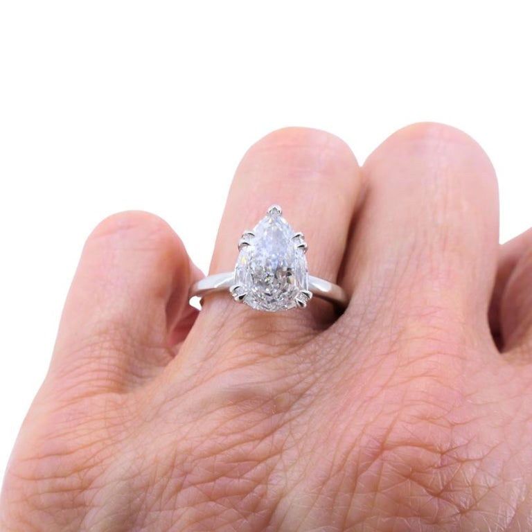 Pear Shaped Diamond Platinum Engagement Ring 1.71 carat GIA D VS2 - 9
