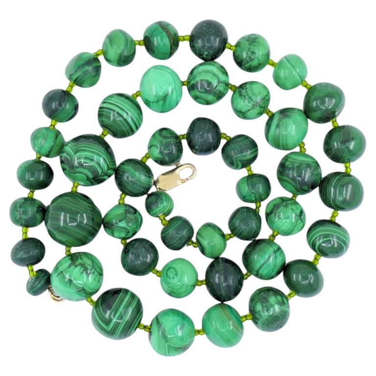Vintage Malachite Necklace 14k Gold Clasp (1 of 9)