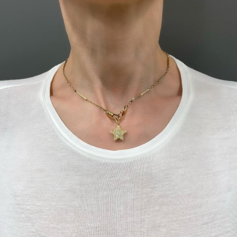 14k Gold Diamond PavÃ© Star Pendant on Antique Barâ€‘Link Chain - 2