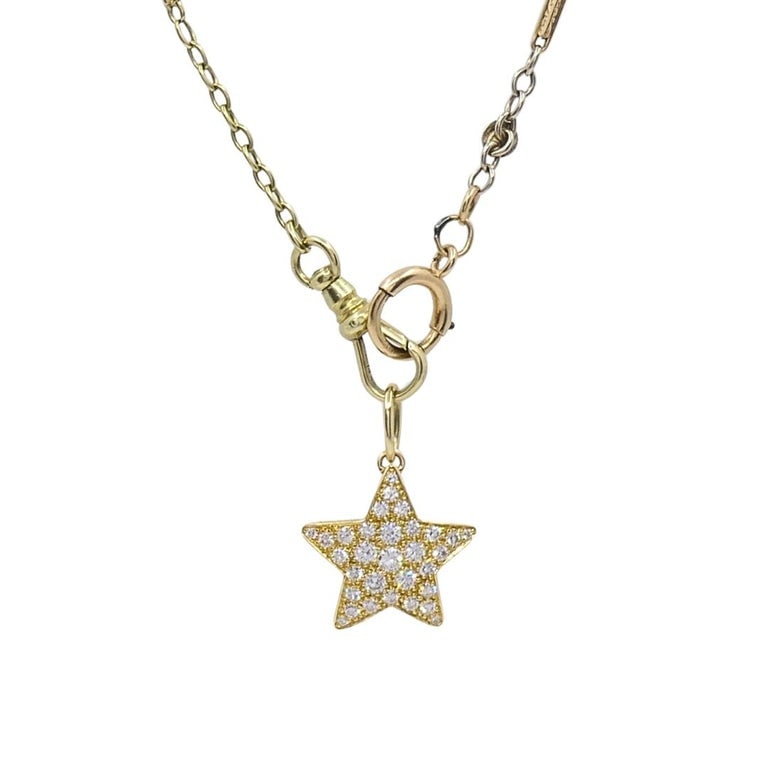 14k Gold Diamond PavÃ© Star Pendant on Antique Barâ€‘Link Chain - 3