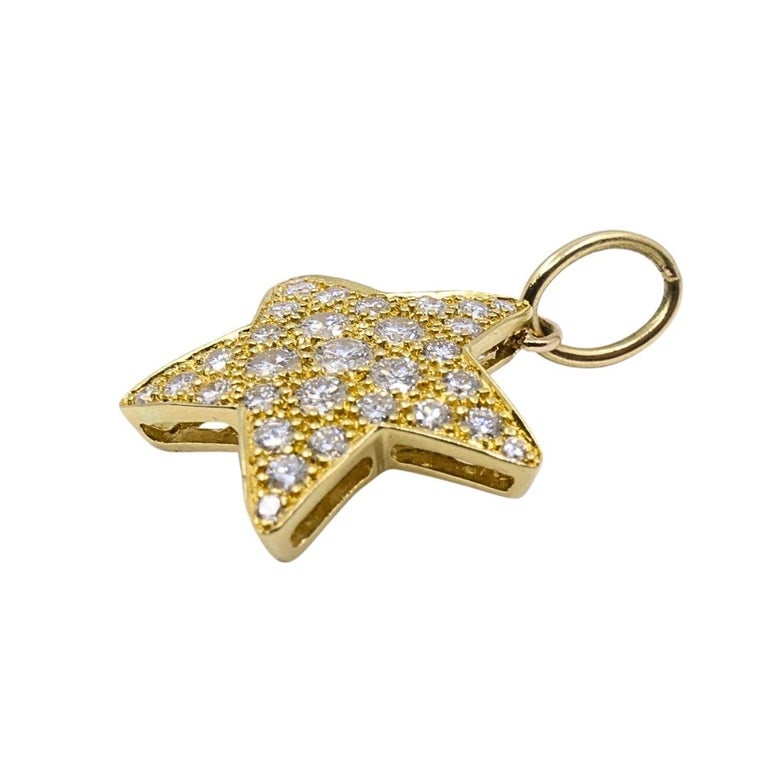 14k Gold Diamond PavÃ© Star Pendant on Antique Barâ€‘Link Chain - 5