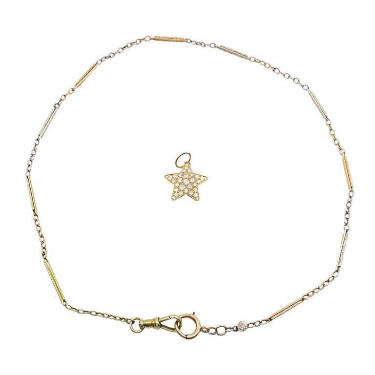 14k Gold Diamond PavÃ© Star Pendant on Antique Barâ€‘Link Chain - 8