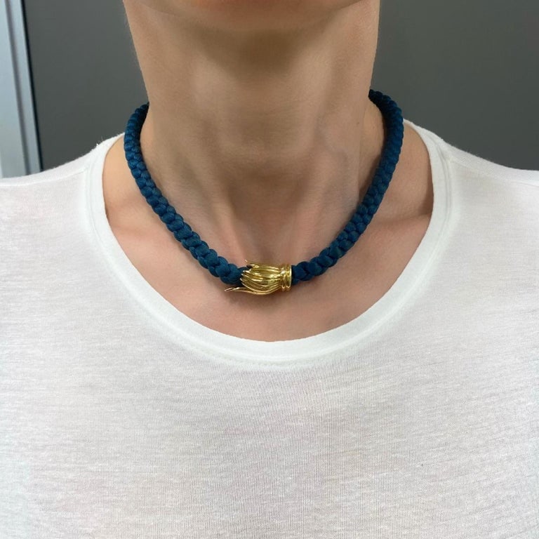 Tiffany & Co. 18k Gold Tulip Clasp Braided Cord Necklace - 2
