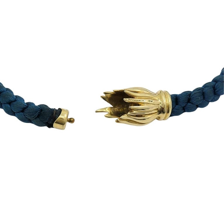Tiffany & Co. 18k Gold Tulip Clasp Braided Cord Necklace - 5