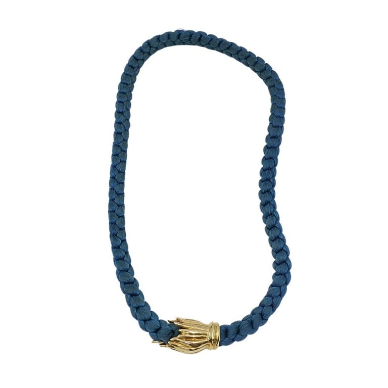 Tiffany & Co. 18k Gold Tulip Clasp Braided Cord Necklace - 6
