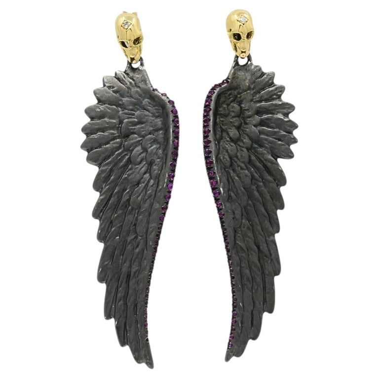 Theodoros 18k Gold & Sterling Silver Ruby Wing Skull Earrings (1 of 11)