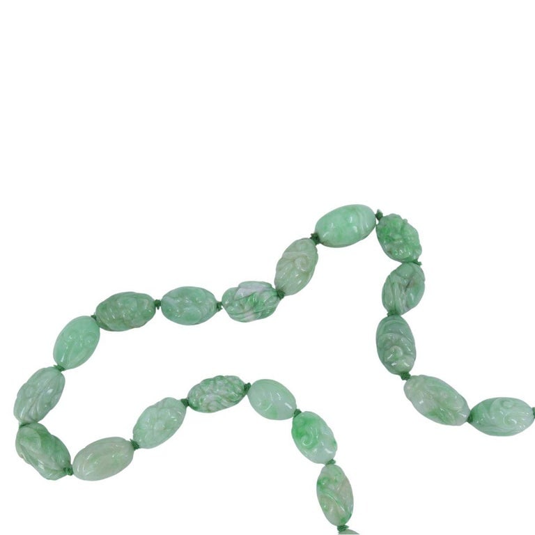 Vintage 14k Gold Apple Jade Carved Bead Necklace, Circa 1960s - 10