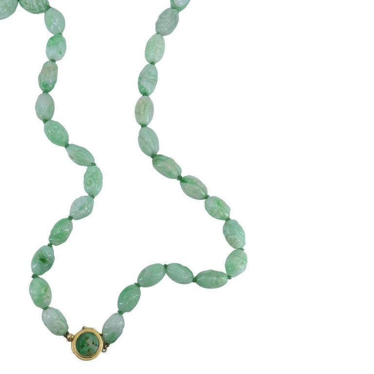 Vintage 14k Gold Apple Jade Carved Bead Necklace, Circa 1960s - 11