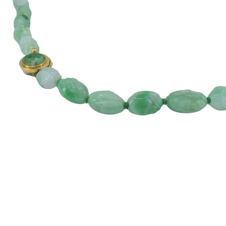 Vintage 14k Gold Apple Jade Carved Bead Necklace, Circa 1960s - 5