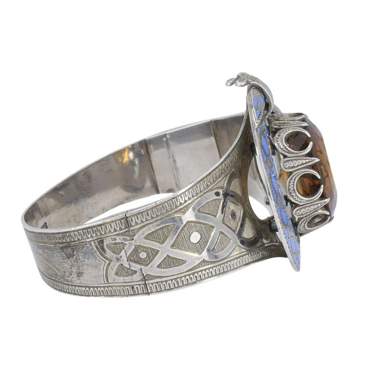 Antique Victorian Mackay Scottish Silver Blue Enamel Citrine Hinged Bracelet - 6