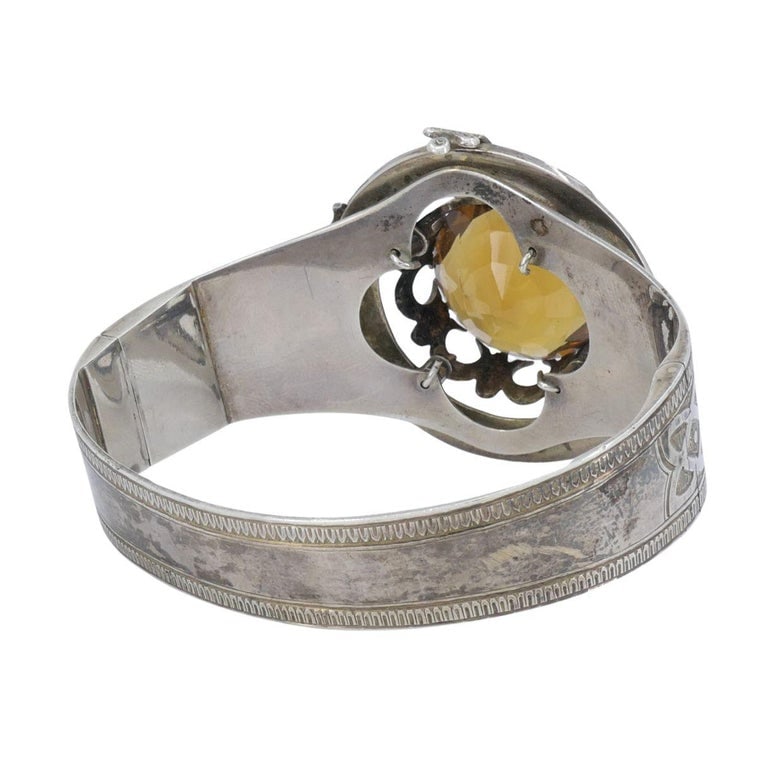 Antique Victorian Mackay Scottish Silver Blue Enamel Citrine Hinged Bracelet - 7