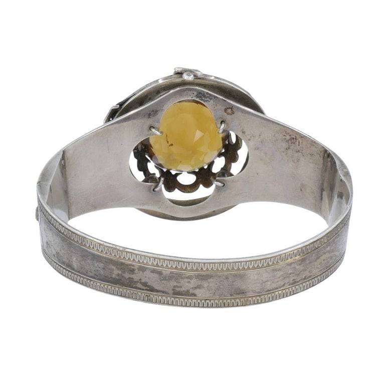 Antique Victorian Mackay Scottish Silver Blue Enamel Citrine Hinged Bracelet - 8