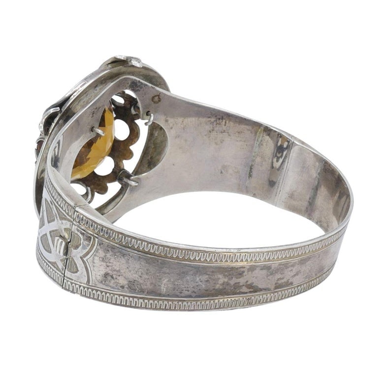 Antique Victorian Mackay Scottish Silver Blue Enamel Citrine Hinged Bracelet - 9