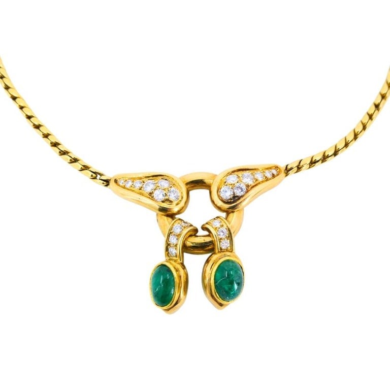 Vintage Rene Boivin 18k Gold Necklace Diamond Cabochon Emerald Estate Jewelry - 3
