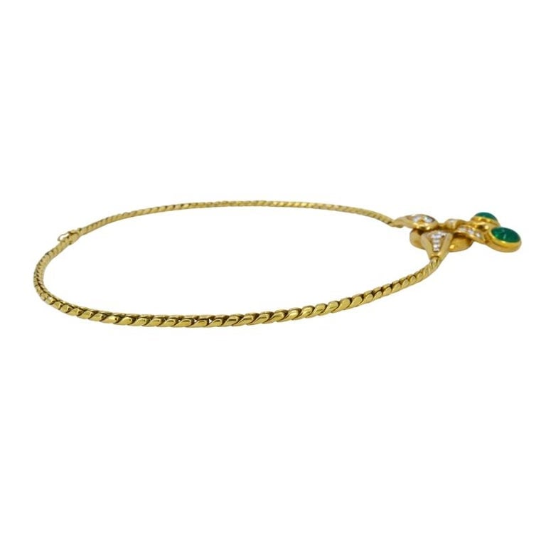 Vintage Rene Boivin 18k Gold Necklace Diamond Cabochon Emerald Estate Jewelry - 4