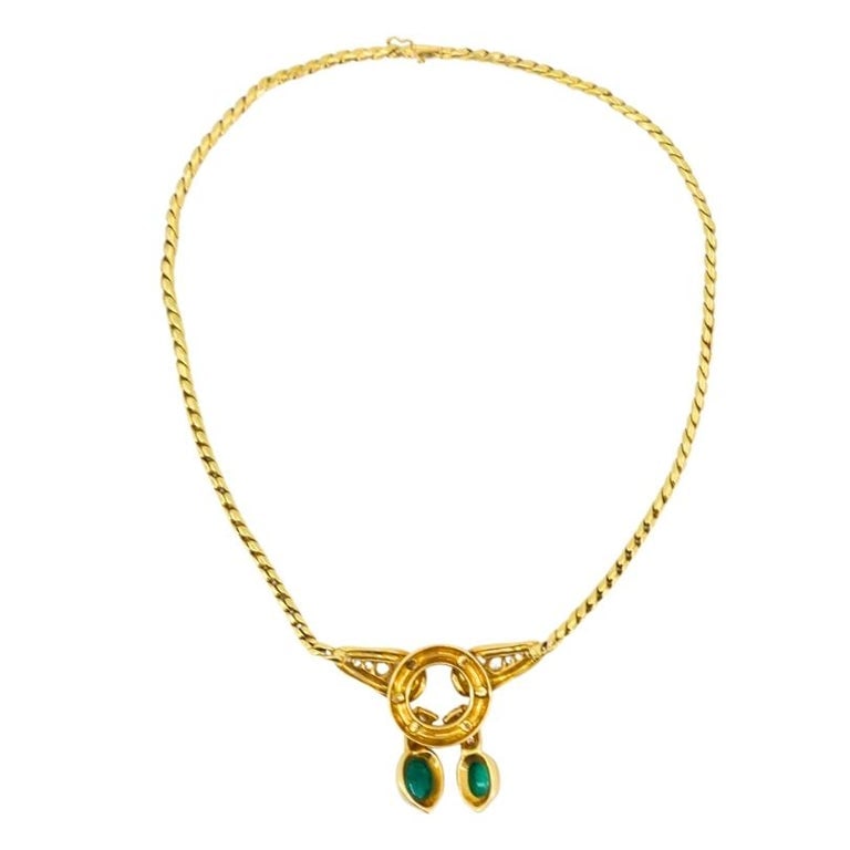 Vintage Rene Boivin 18k Gold Necklace Diamond Cabochon Emerald Estate Jewelry - 5