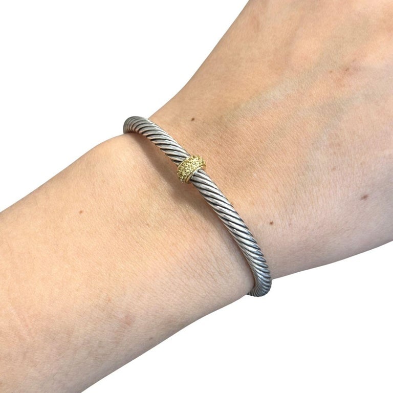 David Yurman 18k Gold Sterling Silver Sapphire Station Cable Cuff Bracelet - 10