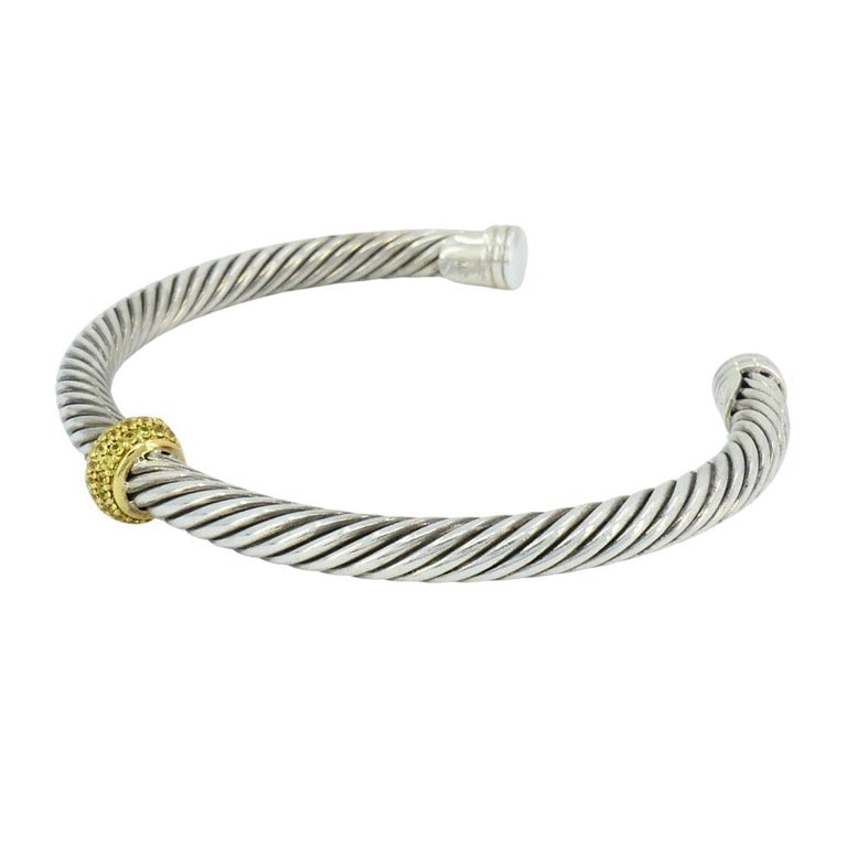 David Yurman 18k Gold Sterling Silver Sapphire Station Cable Cuff Bracelet - 3