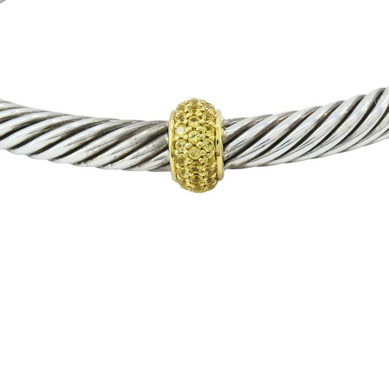 David Yurman 18k Gold Sterling Silver Sapphire Station Cable Cuff Bracelet - 9