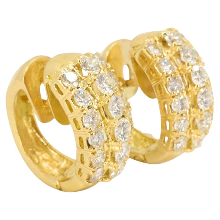 Diamond Earrings Vintage 18k Gold Hoop Earrings French Jewelry (1 of 11)
