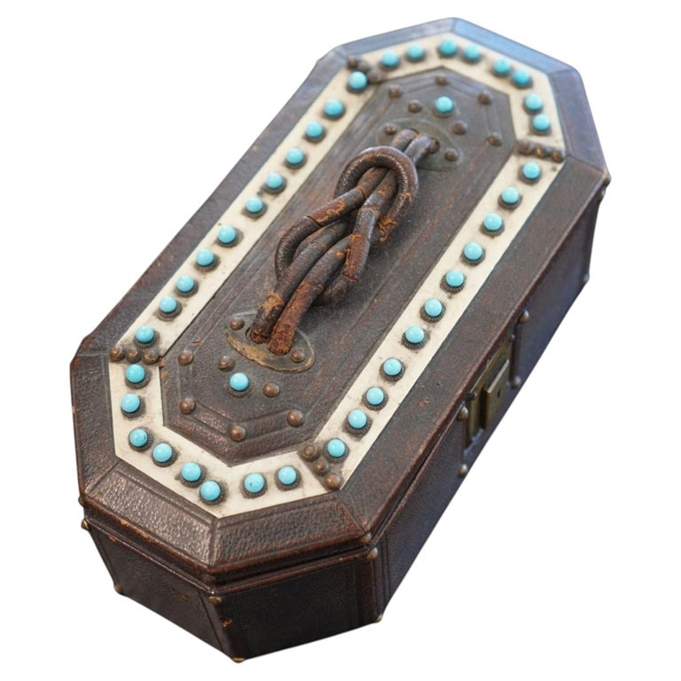 Antique Victorian Leather Wooden Keepsake Novelty Jewelry Box (1 of 8)