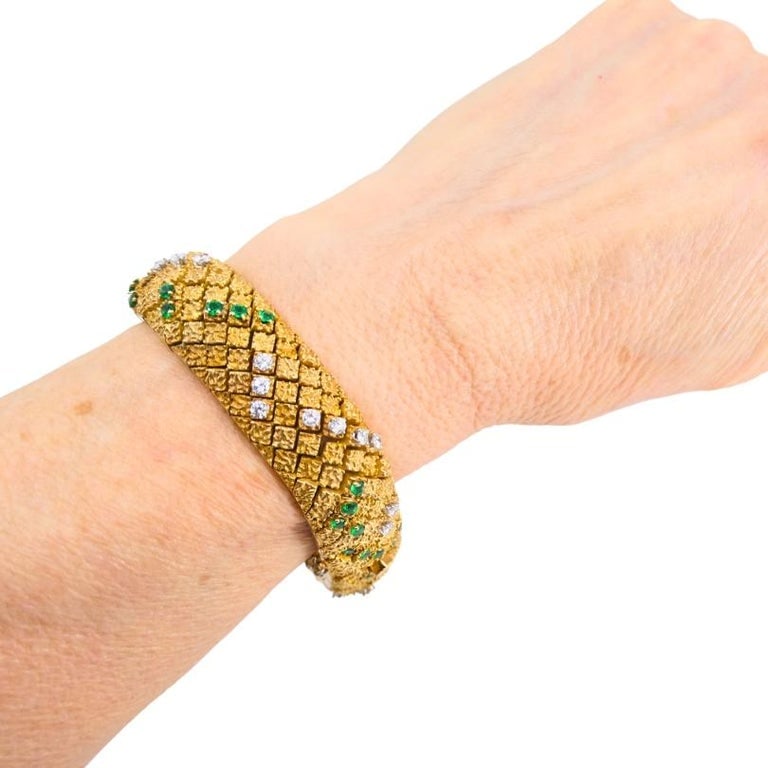 French 18k Gold Platinum Emerald Diamond Bracelet Vintage Jewelry - 9