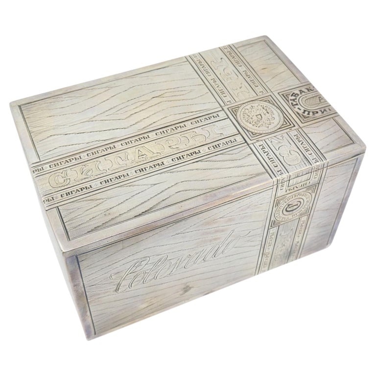 84 Silver & Vermeil Table Box by Gustav Klingert, Moscow c. 1879: An exceptional piece of Soviet history, this heavy silver table box was crafted by the legendary Moscow silversmith Gustav Klingert (Ð“. Ðš.). It features a rare and significant