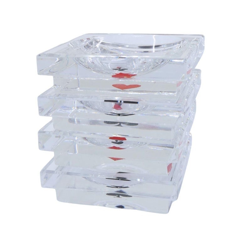 Baccarat France Crystal Glass Playing Card Trinket Ash Trays - 12